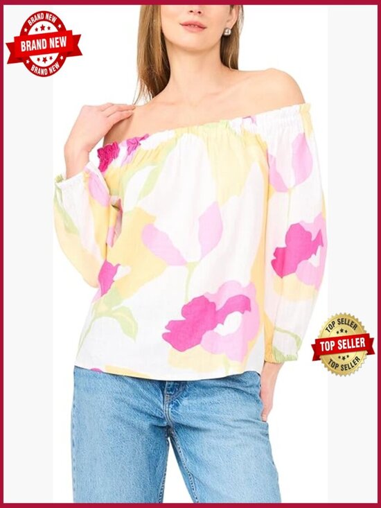Tops - Long Sleeve Square Neck Top with Elastic Neckline and Cuffs
